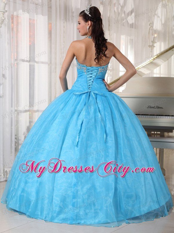 New Sweetheart Appliques With Beading For Aqua Blue Quinceanera Gowns