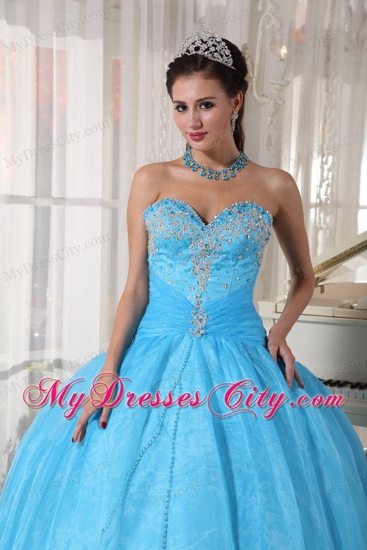 New Sweetheart Appliques With Beading For Aqua Blue Quinceanera Gowns