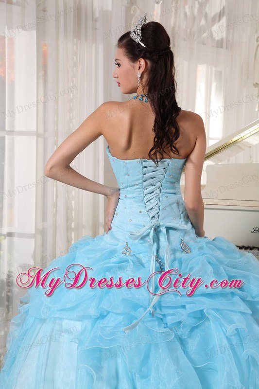 Tailor Made Strapless Beaded Baby Blue Quinceanera Gowns With Pick Ups