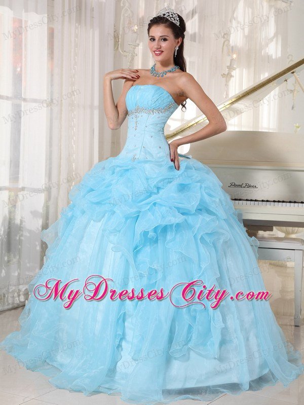 Tailor Made Strapless Beaded Baby Blue Quinceanera Gowns With Pick Ups