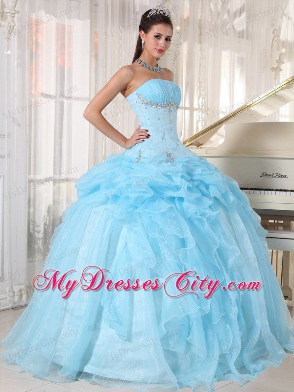 Tailor Made Strapless Beaded Baby Blue Quinceanera Gowns With Pick Ups