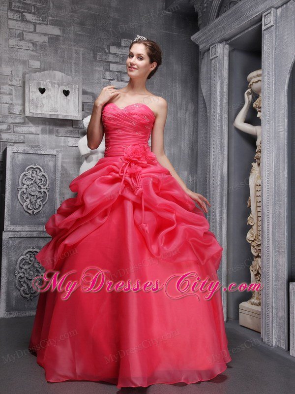 Organza A-line Sweetheart Pick Ups Coral Red 2013 Sweet 16 Dresses