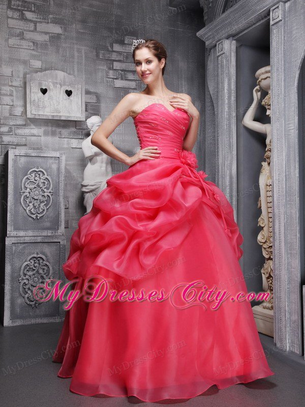 Organza A-line Sweetheart Pick Ups Coral Red 2013 Sweet 16 Dresses