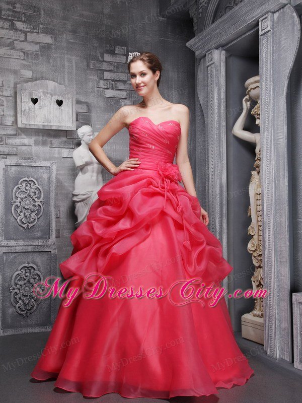 Organza A-line Sweetheart Pick Ups Coral Red 2013 Sweet 16 Dresses