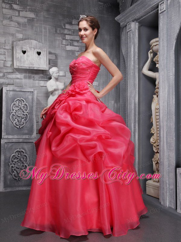 Organza A-line Sweetheart Pick Ups Coral Red 2013 Sweet 16 Dresses