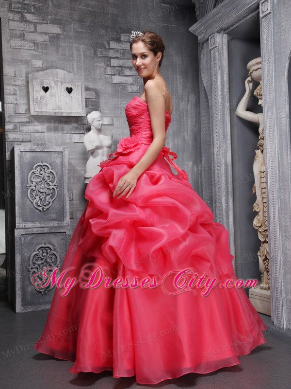 Organza A-line Sweetheart Pick Ups Coral Red 2013 Sweet 16 Dresses