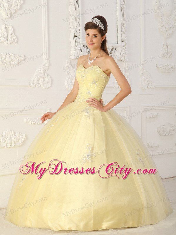 Tulle Appliques Sweetheart Light Yellow Quinceanera Dresses For Cheap