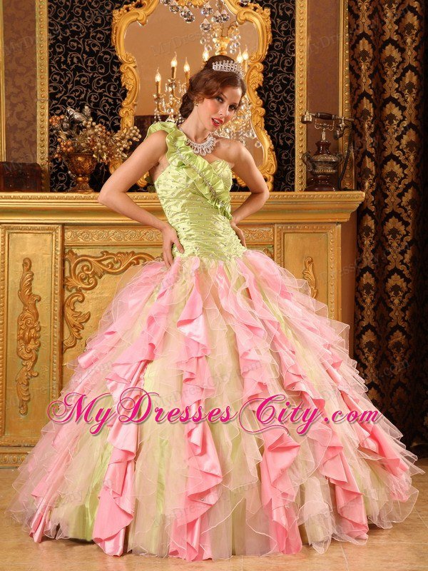 Taffeta and Organza One Shoulder Ruffles New Style Sweet 16 Dresses