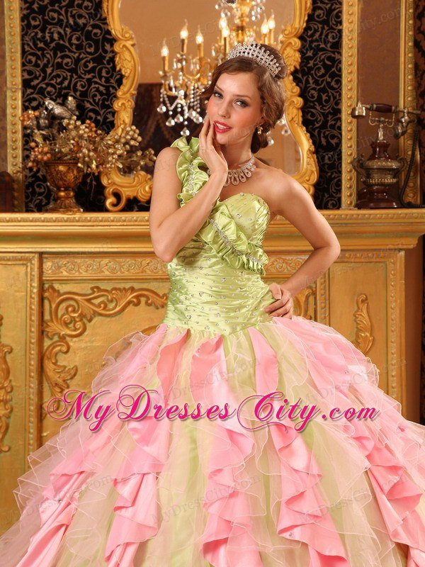 Taffeta and Organza One Shoulder Ruffles New Style Sweet 16 Dresses