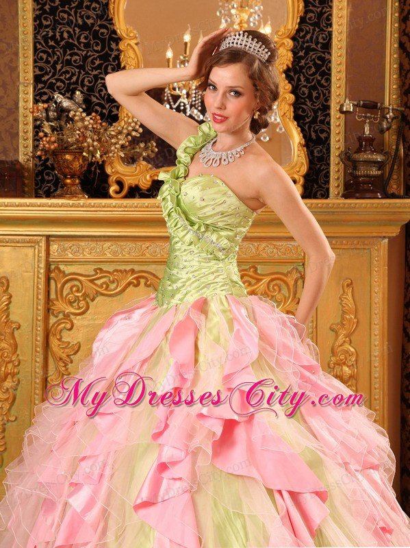 Taffeta and Organza One Shoulder Ruffles New Style Sweet 16 Dresses