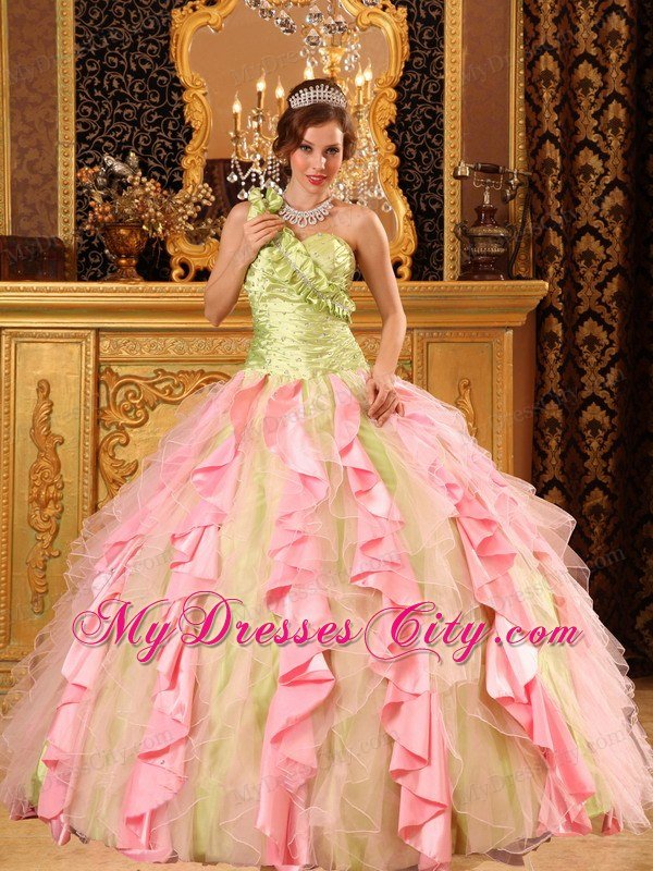 Taffeta and Organza One Shoulder Ruffles New Style Sweet 16 Dresses