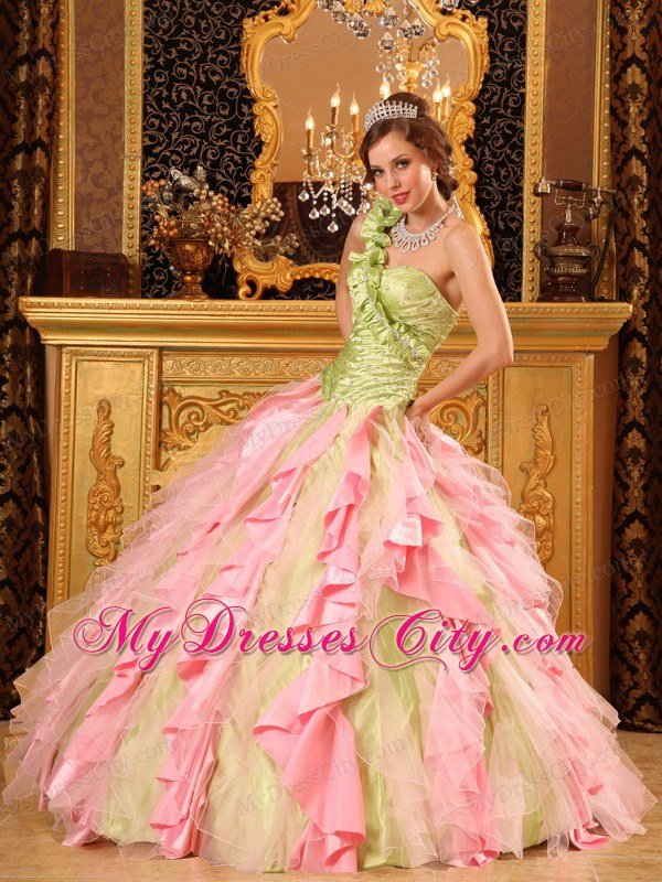 Taffeta and Organza One Shoulder Ruffles New Style Sweet 16 Dresses