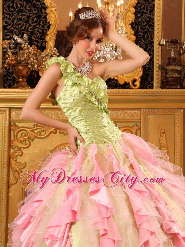 Taffeta and Organza One Shoulder Ruffles New Style Sweet 16 Dresses