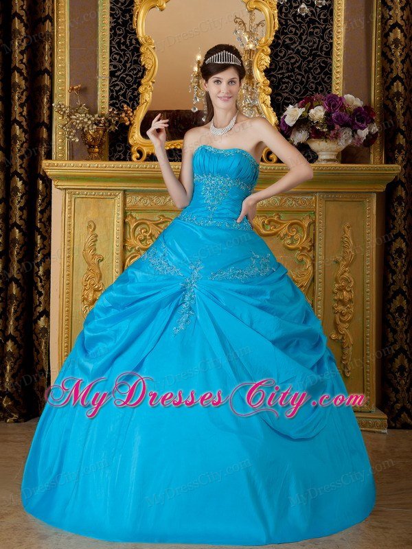 Appliques Strapless Taffeta 2013 Cheap Quinceanera Dress in Sky Blue