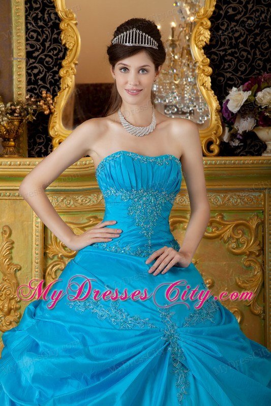 Appliques Strapless Taffeta 2013 Cheap Quinceanera Dress in Sky Blue