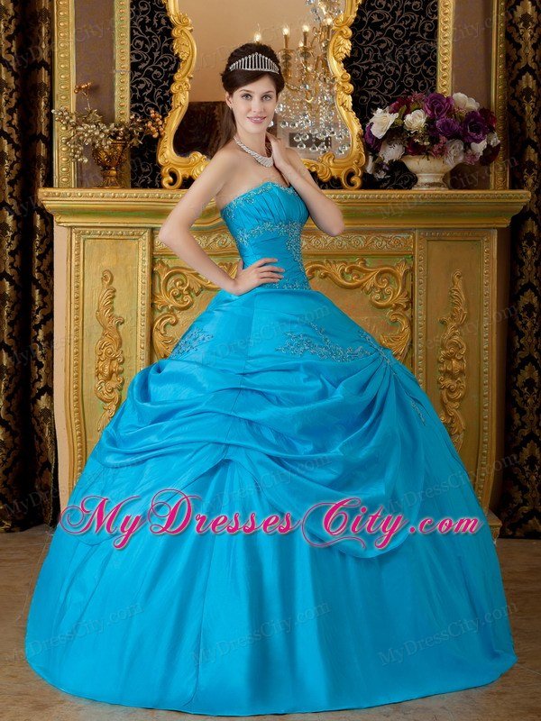 Appliques Strapless Taffeta 2013 Cheap Quinceanera Dress in Sky Blue