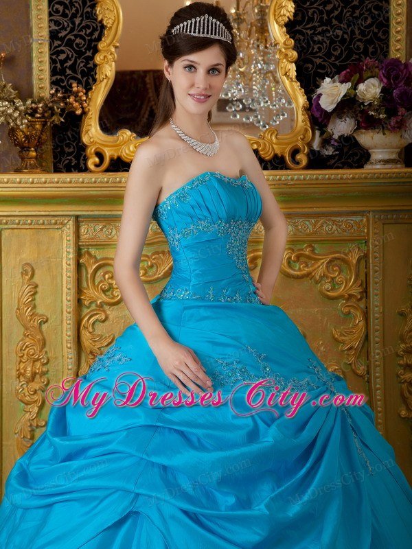 Appliques Strapless Taffeta 2013 Cheap Quinceanera Dress in Sky Blue