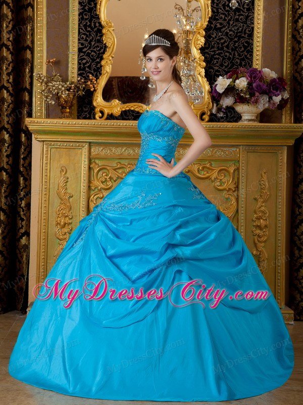 Appliques Strapless Taffeta 2013 Cheap Quinceanera Dress in Sky Blue