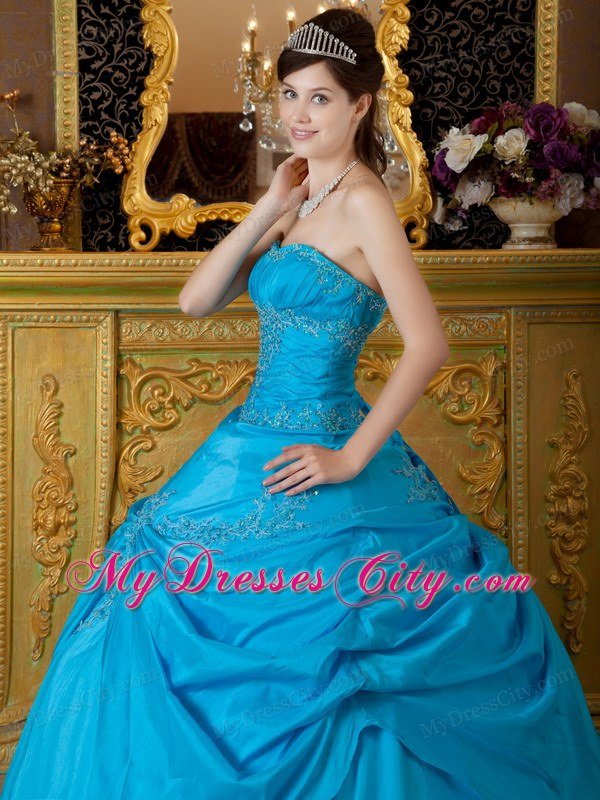 Appliques Strapless Taffeta 2013 Cheap Quinceanera Dress in Sky Blue