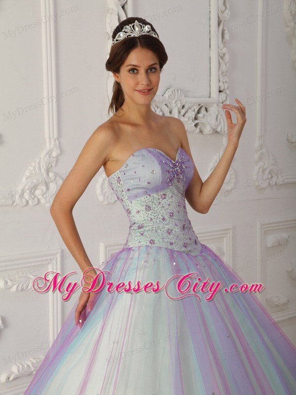 Hottest Style Sweetheart Beaded Quinceanera Dress With Colorful Tulle