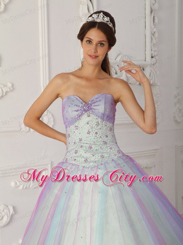 Hottest Style Sweetheart Beaded Quinceanera Dress With Colorful Tulle