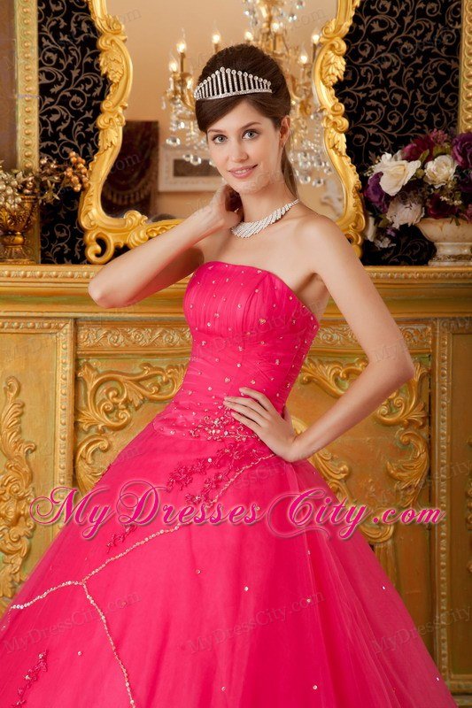 A-line Strapless Appliques Hot Pink Quinceanera Dresses For Cheap