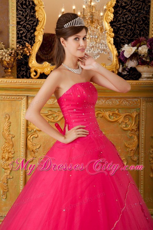 A-line Strapless Appliques Hot Pink Quinceanera Dresses For Cheap