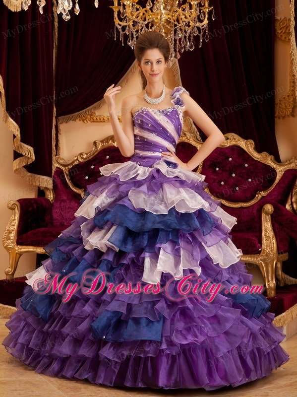 Perfect Princess One Shoulder Flower Layers Dress for Sweet 16