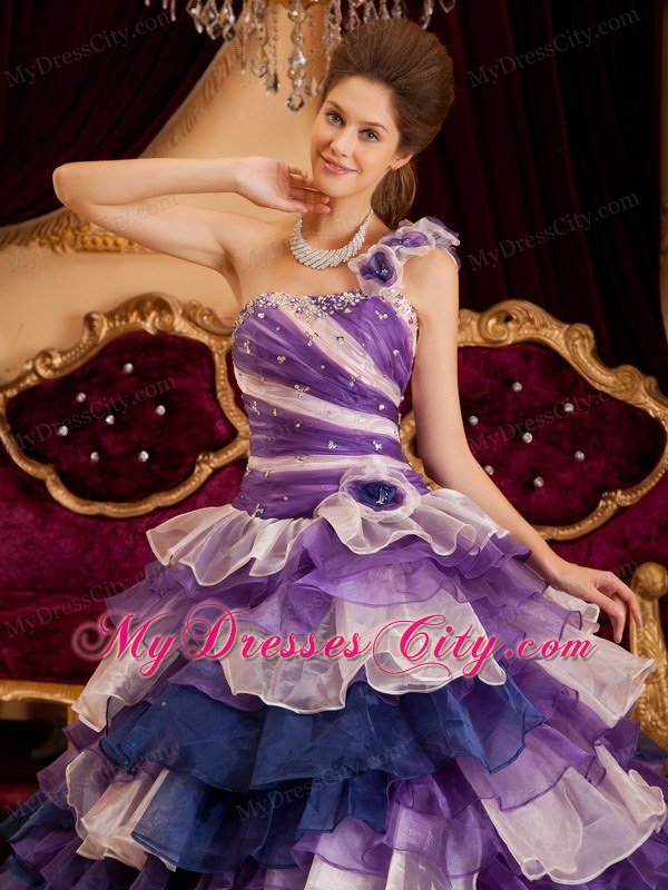 Perfect Princess One Shoulder Flower Layers Dress for Sweet 16