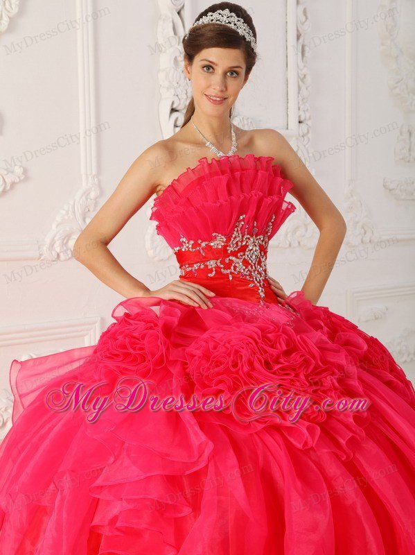 Prom Dress with Cool Neckline Beaded Red Quinceanera Dress