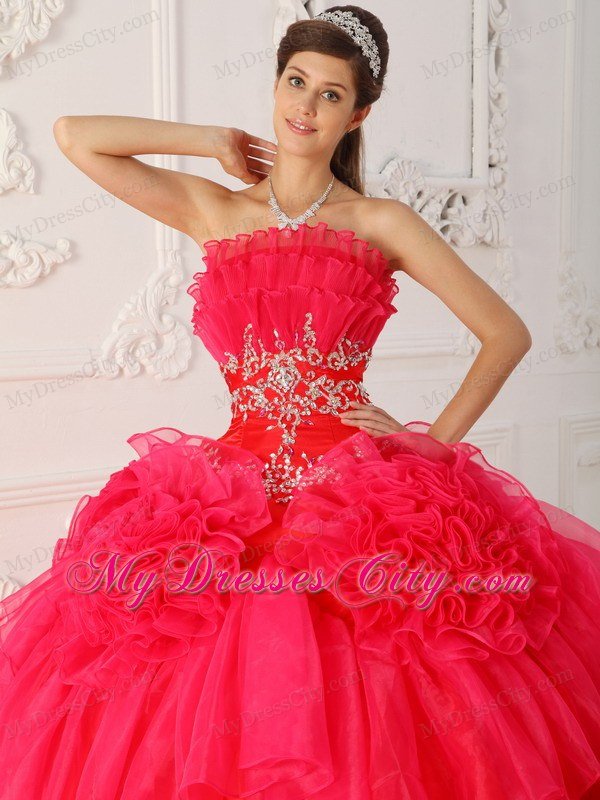 Prom Dress with Cool Neckline Beaded Red Quinceanera Dress