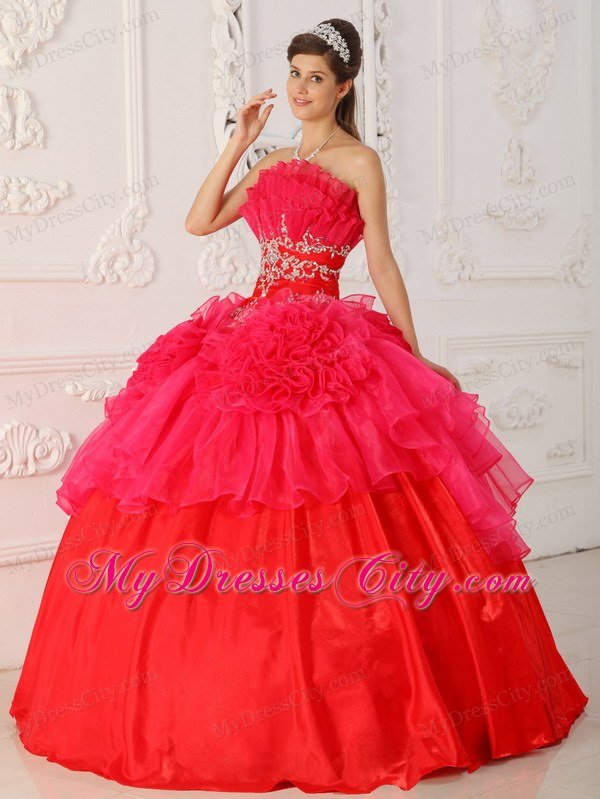 Prom Dress with Cool Neckline Beaded Red Quinceanera Dress