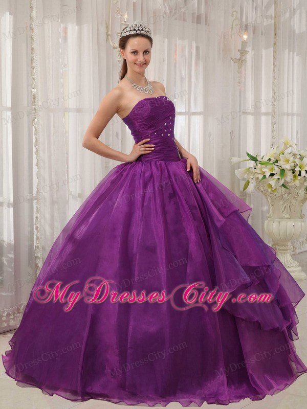 Beading Purple Strapless Quinceanera Dress with Fitted Waist