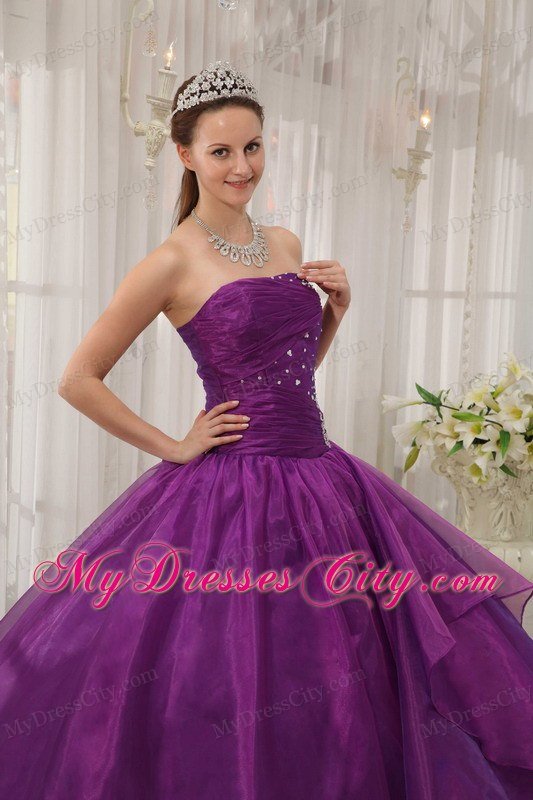 Beading Purple Strapless Quinceanera Dress with Fitted Waist