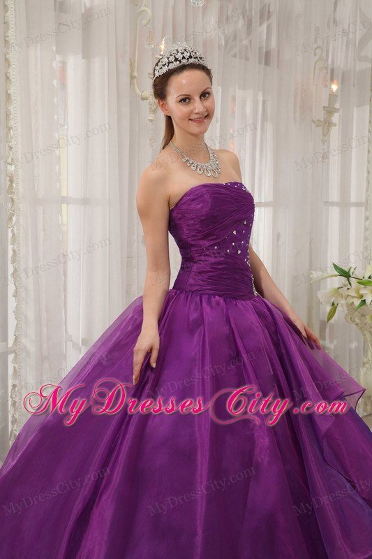 Beading Purple Strapless Quinceanera Dress with Fitted Waist