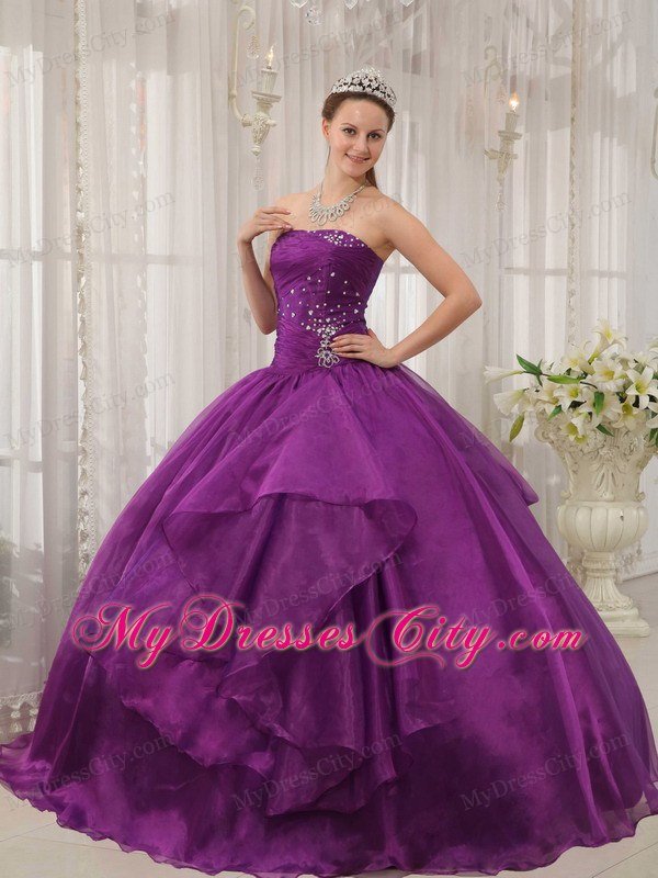 Beading Purple Strapless Quinceanera Dress with Fitted Waist