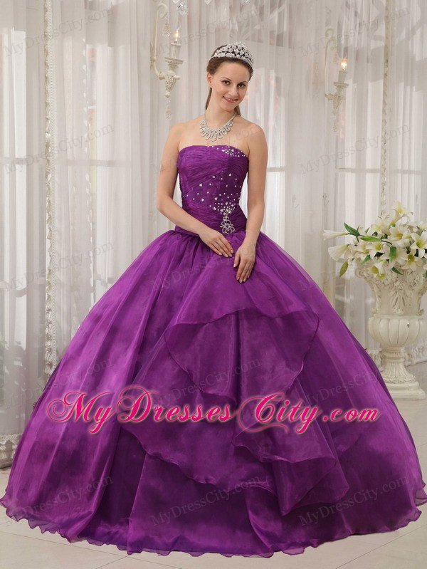 Beading Purple Strapless Quinceanera Dress with Fitted Waist