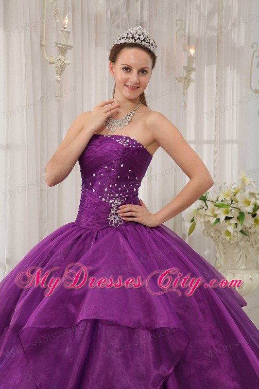 Beading Purple Strapless Quinceanera Dress with Fitted Waist