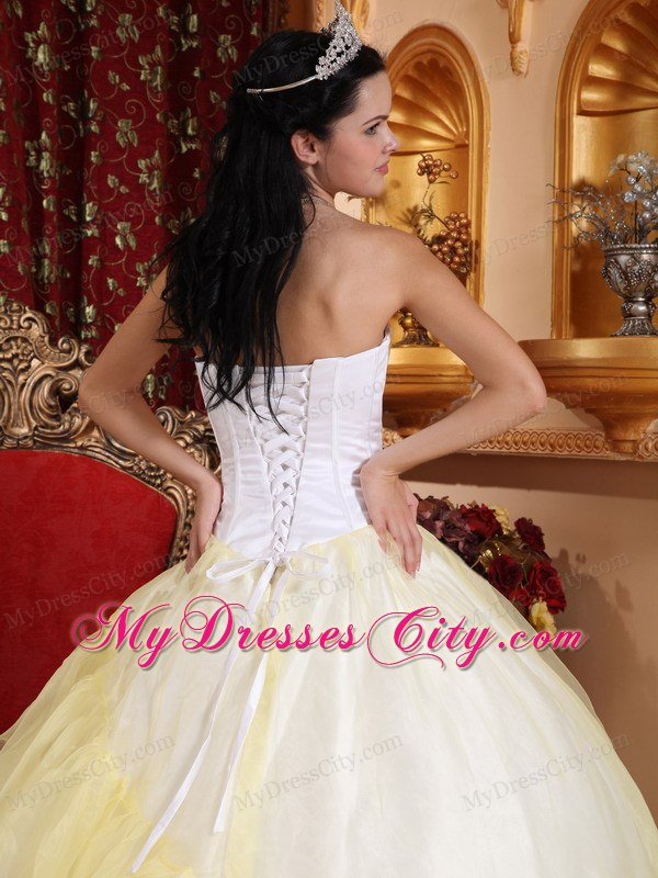 Light Yellow and White Strapless Embroidery Lace up Quinceanera Dress