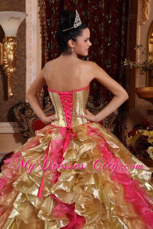 Gold Strapless Embroidery Ruffled 2013 Prefect Quinceanera Gowns