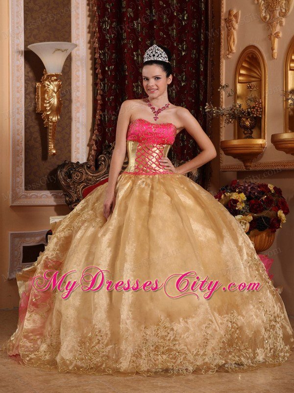 Gold Strapless Embroidery Ruffled 2013 Prefect Quinceanera Gowns