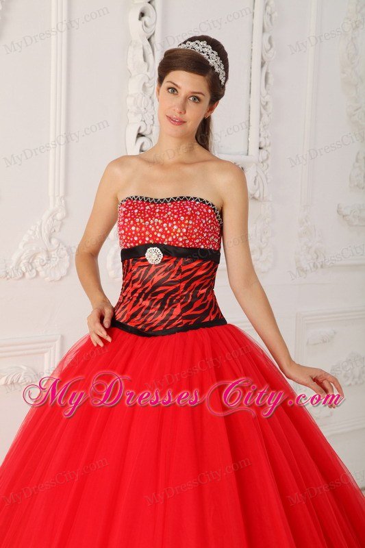 Red Zebra A-line Princess Strapless Beading Dress for Sweet 16