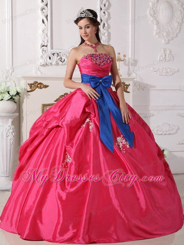 Ball Gown Strapless Beading Hot Pink Quinceanera Dress with Appliques