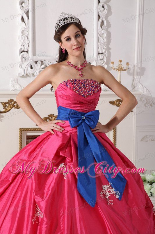 Ball Gown Strapless Beading Hot Pink Quinceanera Dress with Appliques