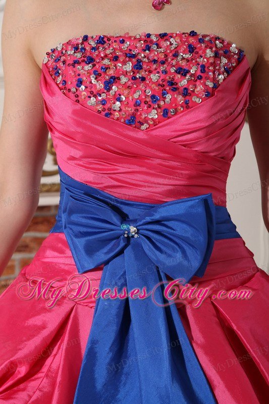 Ball Gown Strapless Beading Hot Pink Quinceanera Dress with Appliques