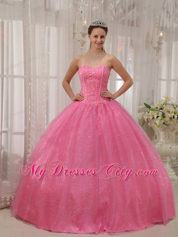 Pink Paillette Over Skirt Sweetheart Beading Cute Quinceanera Dress