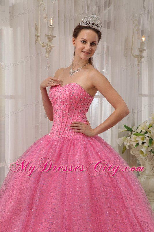 Pink Paillette Over Skirt Sweetheart Beading Cute Quinceanera Dress