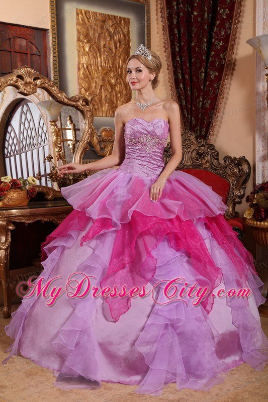 Affordable Sweetheart Beading Ruffles Colorful Quinceanera Dress