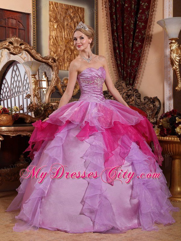 Affordable Sweetheart Beading Ruffles Colorful Quinceanera Dress