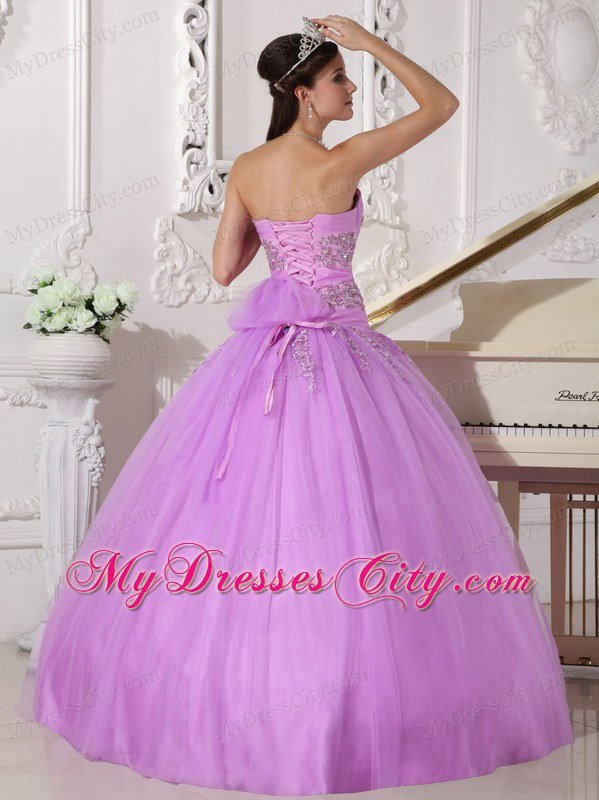 Full length Ball Gown Strapless Beading Lavender Quinceanera Dress